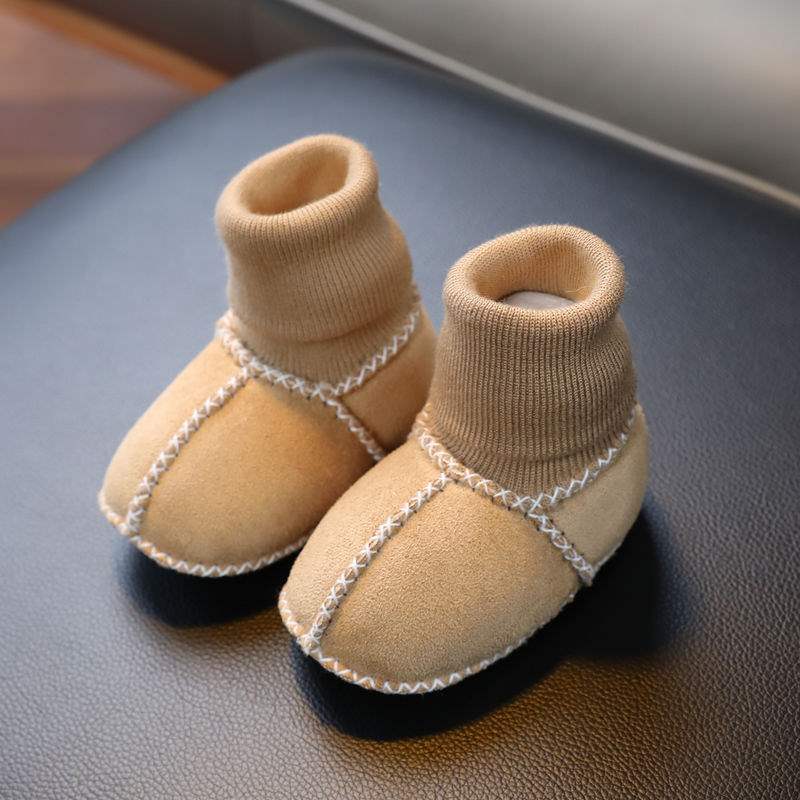 Fur Integrated Baby Shoes and Socks Warm Thick Autumn and Winter Baby Soft Soles Do Not Fall Off Toddler Shoes Newborn 0-6-12