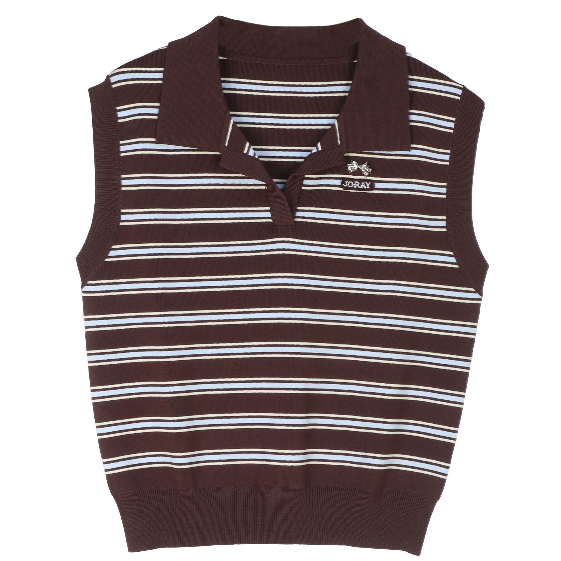 

Женский полосатый трикотажный топ на весну/лето с логотипом-буквой и французским отложным воротником Medium