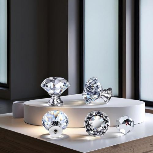 AILEWE Crystal Drawer Handles, Optical-Grade K9 Crystal Glass, Set of 5, 28mm Tall, 30mm Diameter, Clear Zinc Alloy Base, Glass Door Knobs, Closet, Dr