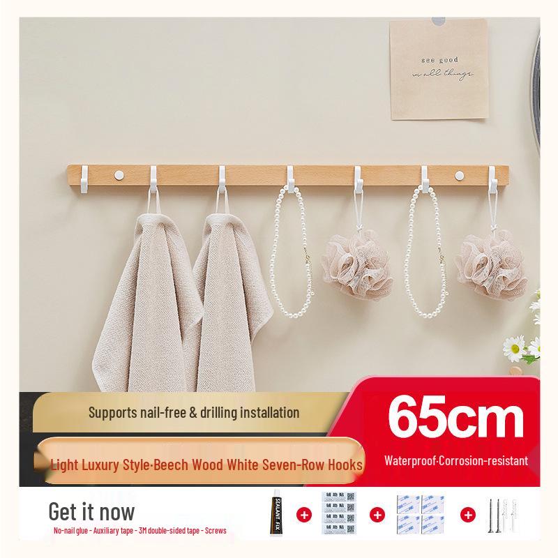 Cuier de perete din lemn de fag cu cârlige pentru haine și pălării: Instalare fără găurire pentru intrare, hol sau dormitor.