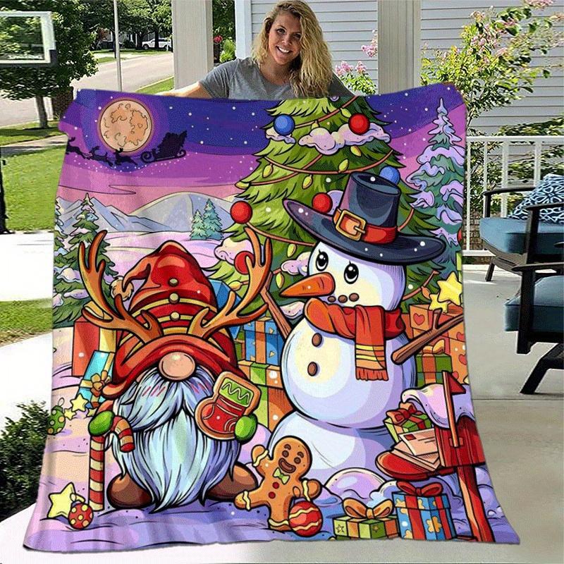 1 Stück Weihnachts-Schneemann-Druck Leichte Flanelldecke, Bequeme und Warme Decke, für Camping Sofa Bett und Couch Büro, Geschenkdecken in Alle