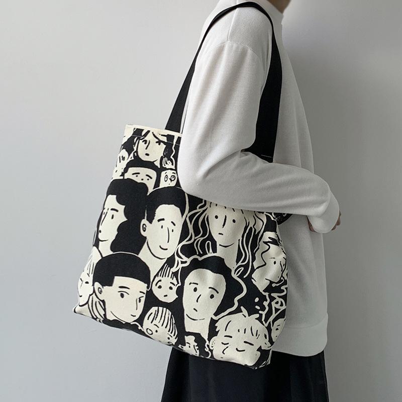 Lazy Simplicity Women Canvas Shopping Bag Cotton Cloth Shoulder Bag Eco Tote Reusable Grocery Shopper Bags