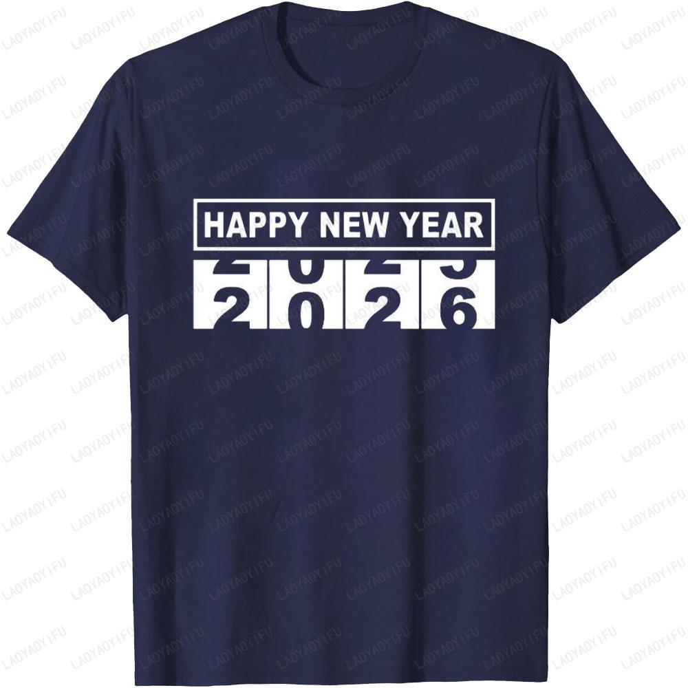 Happy New Year 2026 Shirts for Women Graphic T Shirts Crewneck Short-sleev Men Cotton Simple Tops Classic Printed T-shirt