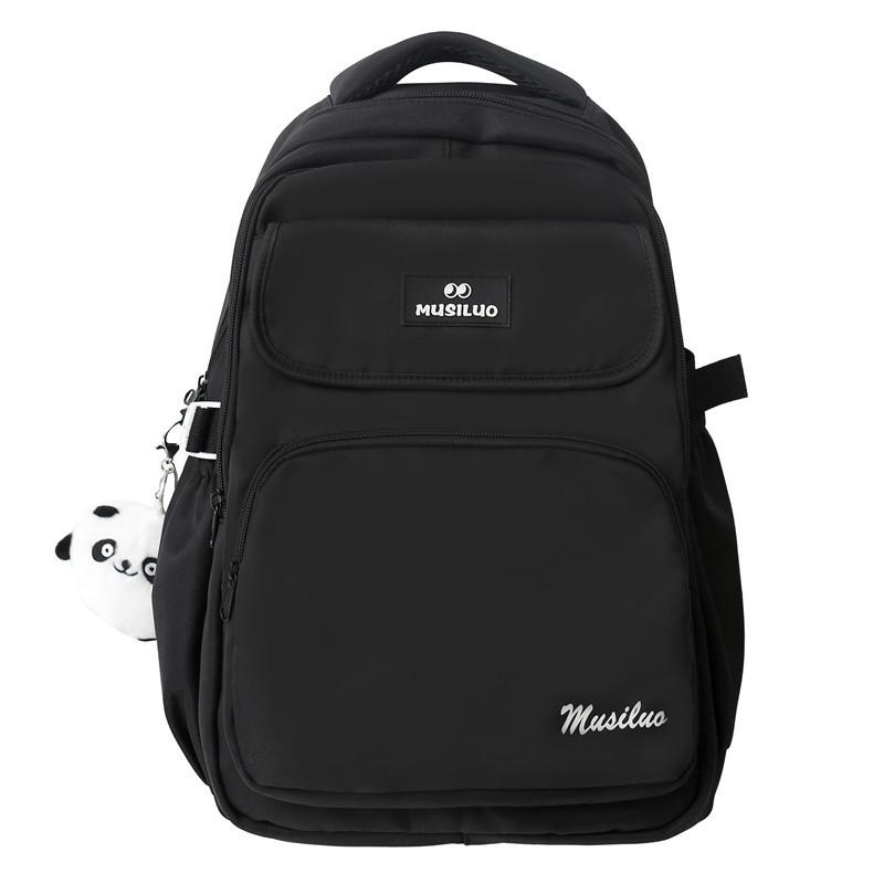 Simple Solid Color Letter Printed Student Backpack With Plush Pendant For Daily Use