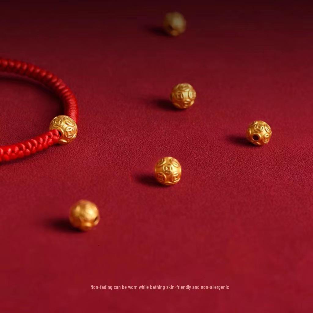 Vietnam Sand Gold Wealth Coin Red Rope Bracelet - Copper Gold-Plated Lucky Beads Women's Jewelry
