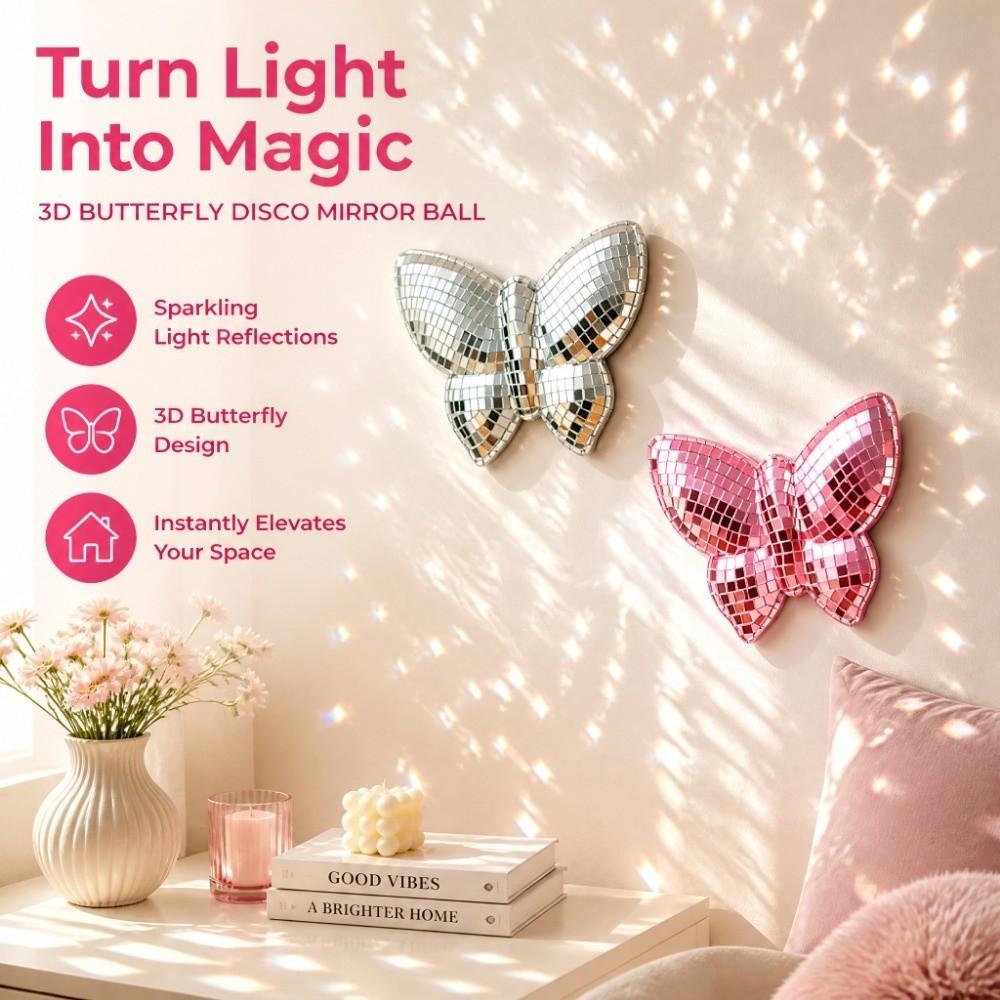 Reflective Surface Disco Mirror Ball 3D Butterfly Hemispherical Wall Decoration Party Supplies