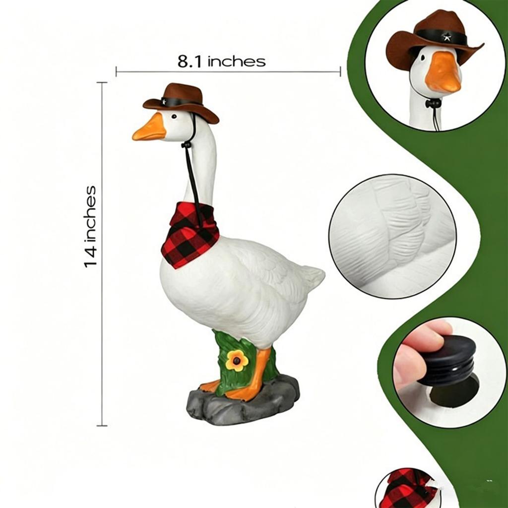 14inch Tall White Geese Figurines with Bandana & Hat Realistic Large Porch Goose Statue for Patio Balcony Or Front Porch Decor