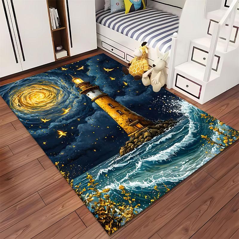 Lighthouse In Starry Night Scene Suitable As a Non-slip Mat for the Living Room or Bedroom Sofa