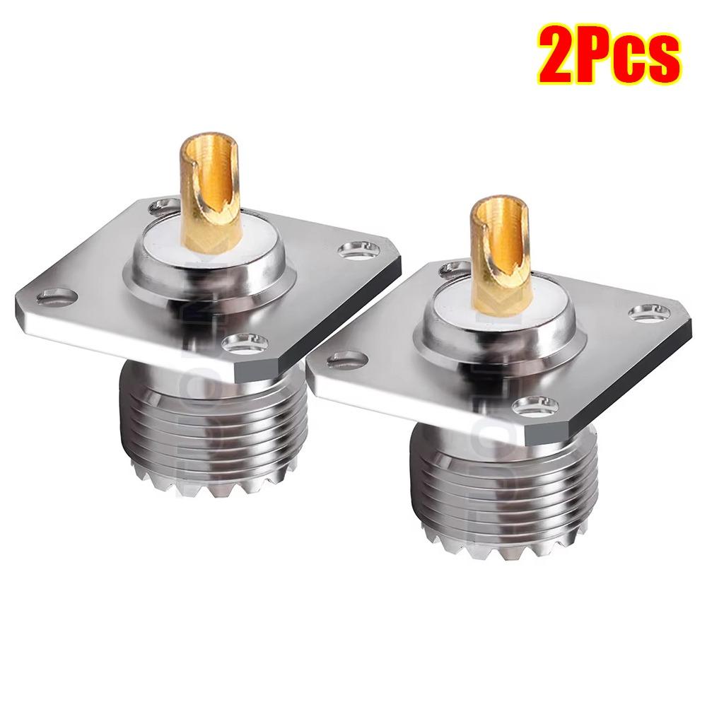 2Pcs SO239 Chassis Mount Connector PL259 Solder Cup 25x25mm Flange Panel Coaxial Connector 4 Holes UHF Female RF Coax Adapter