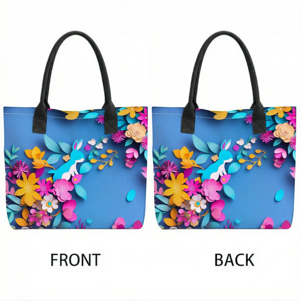  Floral Rabbit Print Casual Tote Bag Large Capacity Women Shopping Shoulder Bag