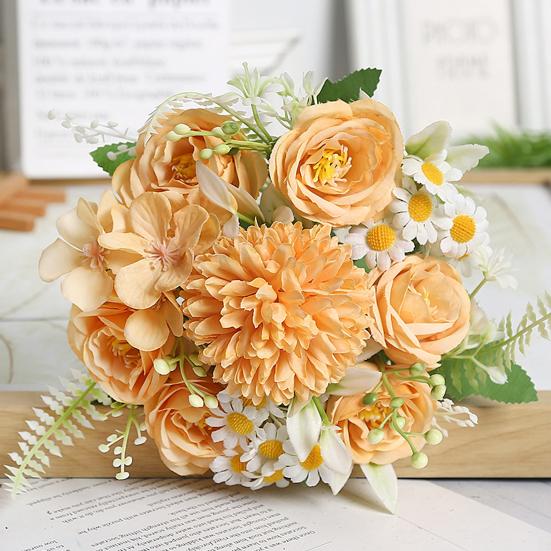 2 stk Falsk blomsterbukett Simulerte tusenfryd Realistisk hortensia Roser Kunstige blomster for Hjem Bryllupsdekorasjon Fotorekvisitter