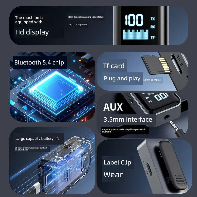 Bt5.4 Bluetooth Wireless Audio Receiver Transmitter Car Home Use Lavalier Type Aux Card Slot Bluetooth Adapter
