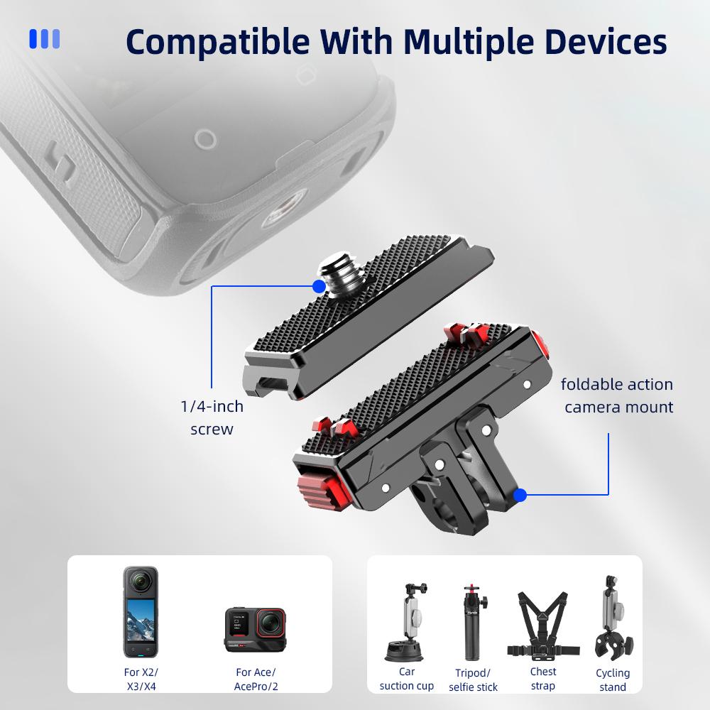 FLYMILE Metal Mount Kit for Insta360 Ace/Ace Pro/Ace Pro 2/X4/X3/X2 Quick Release Adapter Base