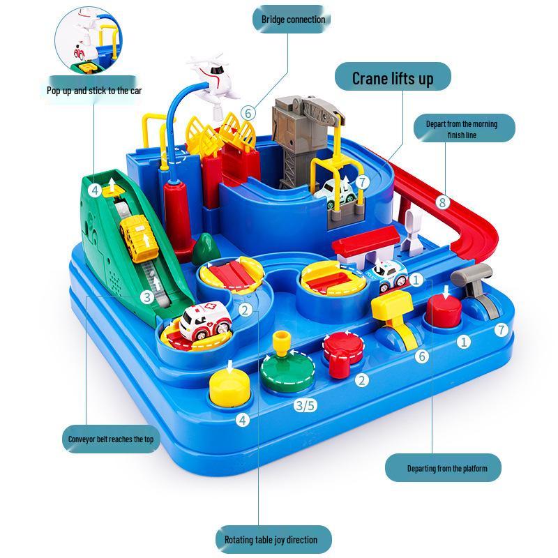 Adventure Boy's Cross-Border Car Challenge: Educational Track & Train Parking Lot Toy