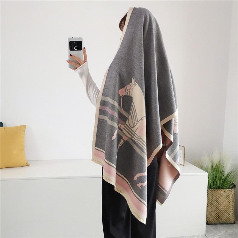 Autumn new imitation cashmere women's scarf, winter long jacquard horse double-sided warm and cold shawl