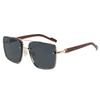 Double Bridge Metal Sunglasses Wood Grain Temple Gradient Lenses Summer Shades Square Frame Men's Driving Sun Glasses Unisex