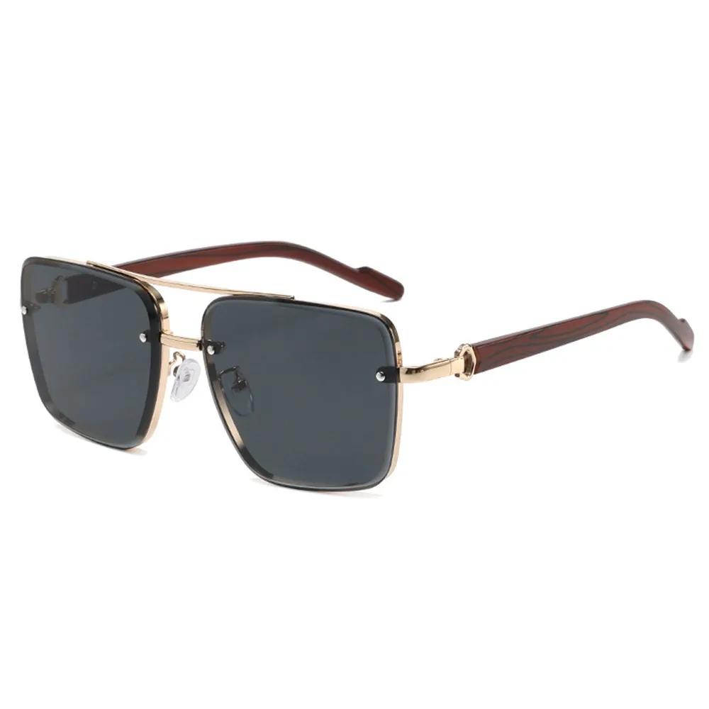 Double Bridge Metal Sunglasses Wood Grain Temple Gradient Lenses Summer Shades Square Frame Men's Driving Sun Glasses Unisex