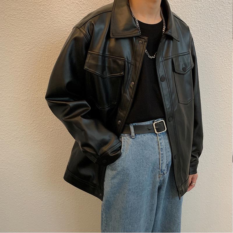 2024 Men's Trendy Motorcycle Leather Jacket - Korean & Hong Kong Style for Spring/Autumn