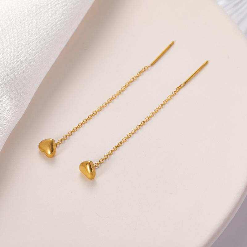 Nette Gold Farbe Herz Anhänger Lange Kette Tropfen Ohrring für Frauen Koreanische Mode Damen Vielseitig Edelstahl Ohr Linie Schmuck