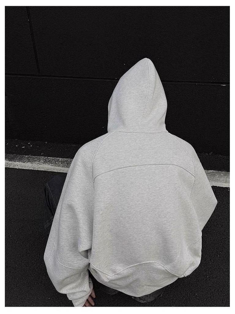 Unisex Deconstructed Solid Color Half-Zip Heavyweight Hooded Pullover Sweatshirt