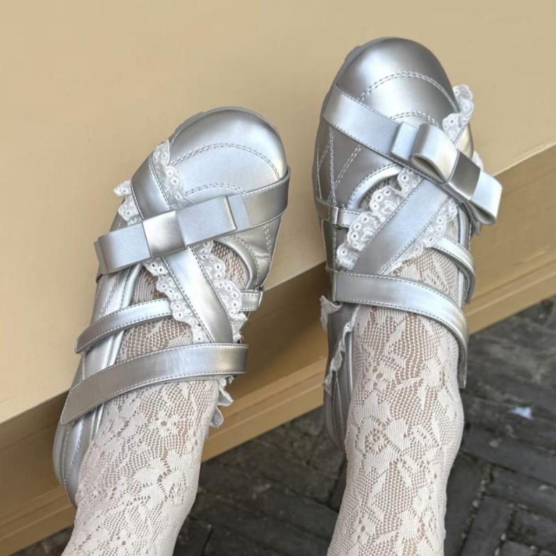 Fashion Mary Jane Flat Shoes 2025 Butterfly Knot Soft Soled Women's Ballet Fashion Simple Daily Dress Up Flats Lace Comfy Women Shoes