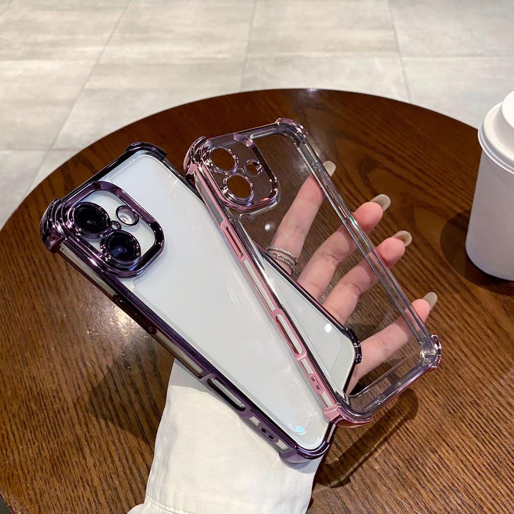Applicable To IPhone16ProMax Electroplated Four Corner Anti-fall Transparent Mobile Phone Case Space Shell Apple 15 Hard Shell Soft Edge