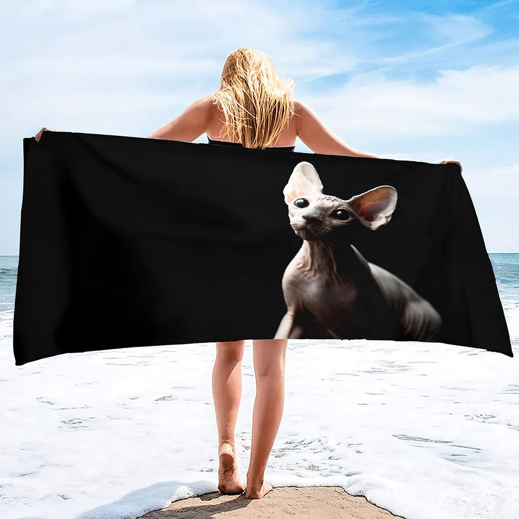 Adult Oversized Beach Towel Sphynx Cat Sand Proof Microfiber Woman Beach Towel Quick Dry Lightweight Travel Towel for Pet Lovers