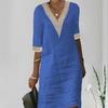 V-neck Half Sleeve Thin Beach Dress Women Elegant Lace Stitching Casual Dress Streetwear