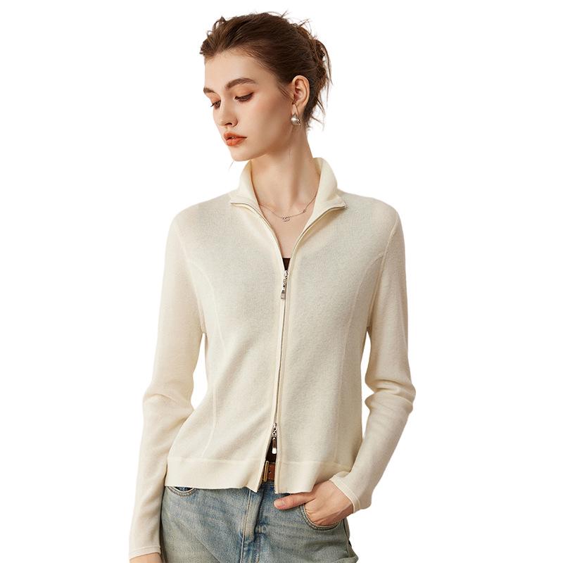 Lekasha Women's Slim Fit Stand-Up Collar Knit Cardigan - High-Quality Imitation Wool, Zipper, for Autumn/Winter.