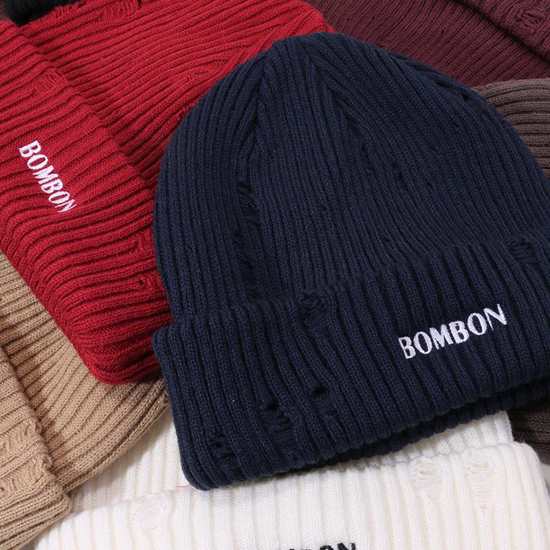 High Quality American Casual Hat Men and Women Winter Ripped Wool Hat Warm Ear Protection Knit Hat Letter Cold Hat