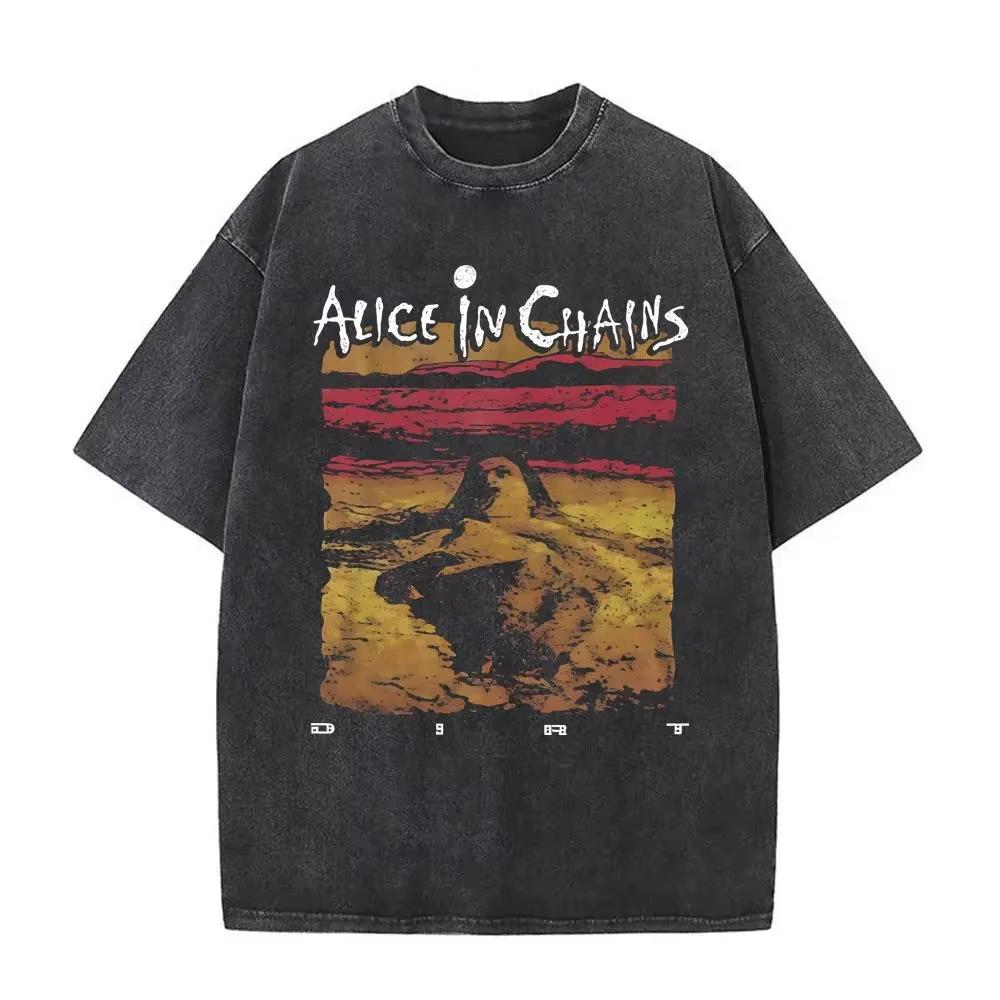 

New in Top Tees Mens TShirt Camisetas Rock Band Alice in Chains Dirt Washed Vintage Short Sleeved Round Neck Yk Tshirt M