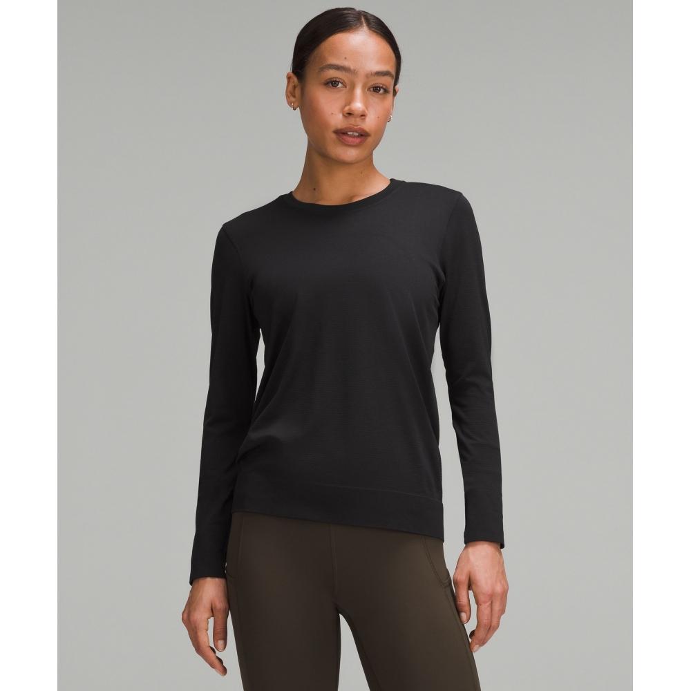 

Lululemon Swiftly Relaxed Long Sleeve Shirt Hip Length Black Black 8