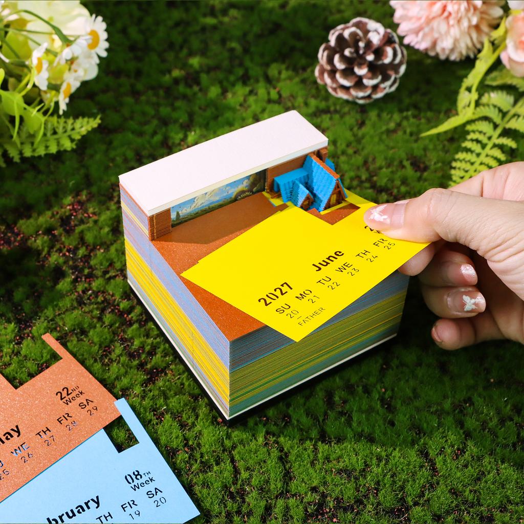 Healing Style Sunflower 3D Memo Pad, Tear Off Paper Art With LED Light & Calendar for Festival Gift Office Desktop Decoration