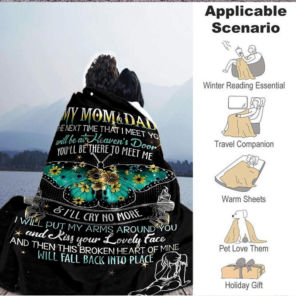 1pc Mom & Dad Memorial Quote Blanket - Perfect Gift for Birthdays, Christmas & Halloween- Soft, Warm & Versatile Yy250909101