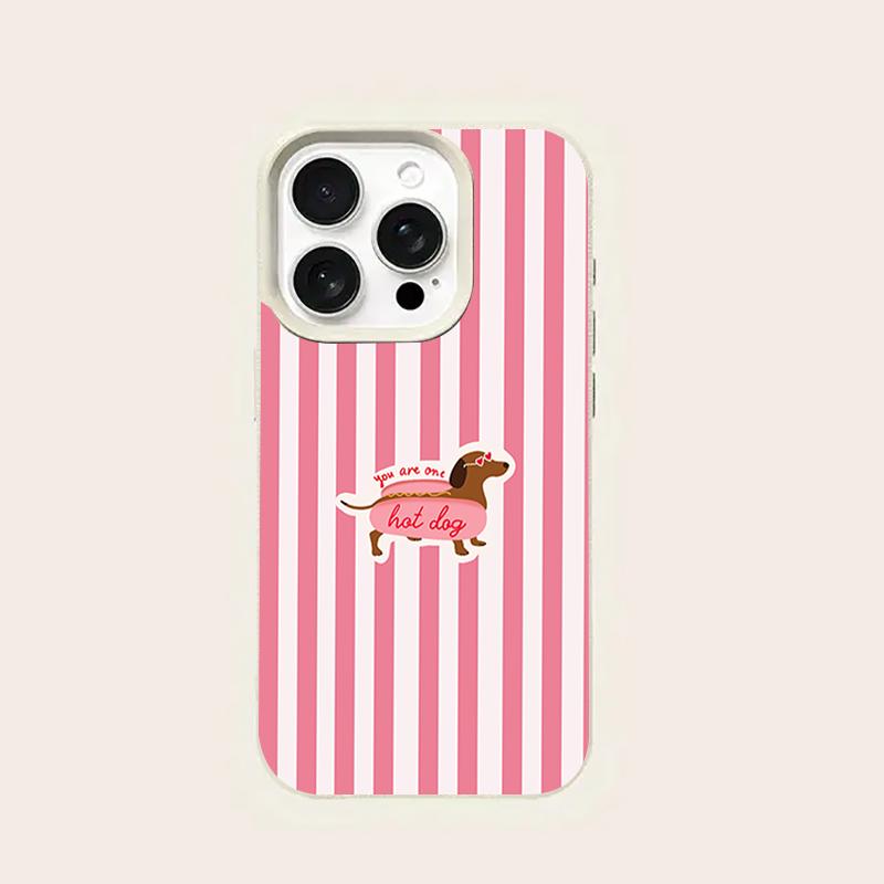 Pink Striped Hot Dog Dachshund Silicone Phone Case For Samsung S26 S25Ultra S23 S24 A06 A07 A16 A17 A26 A36 A56 A35 A55 A53 A54