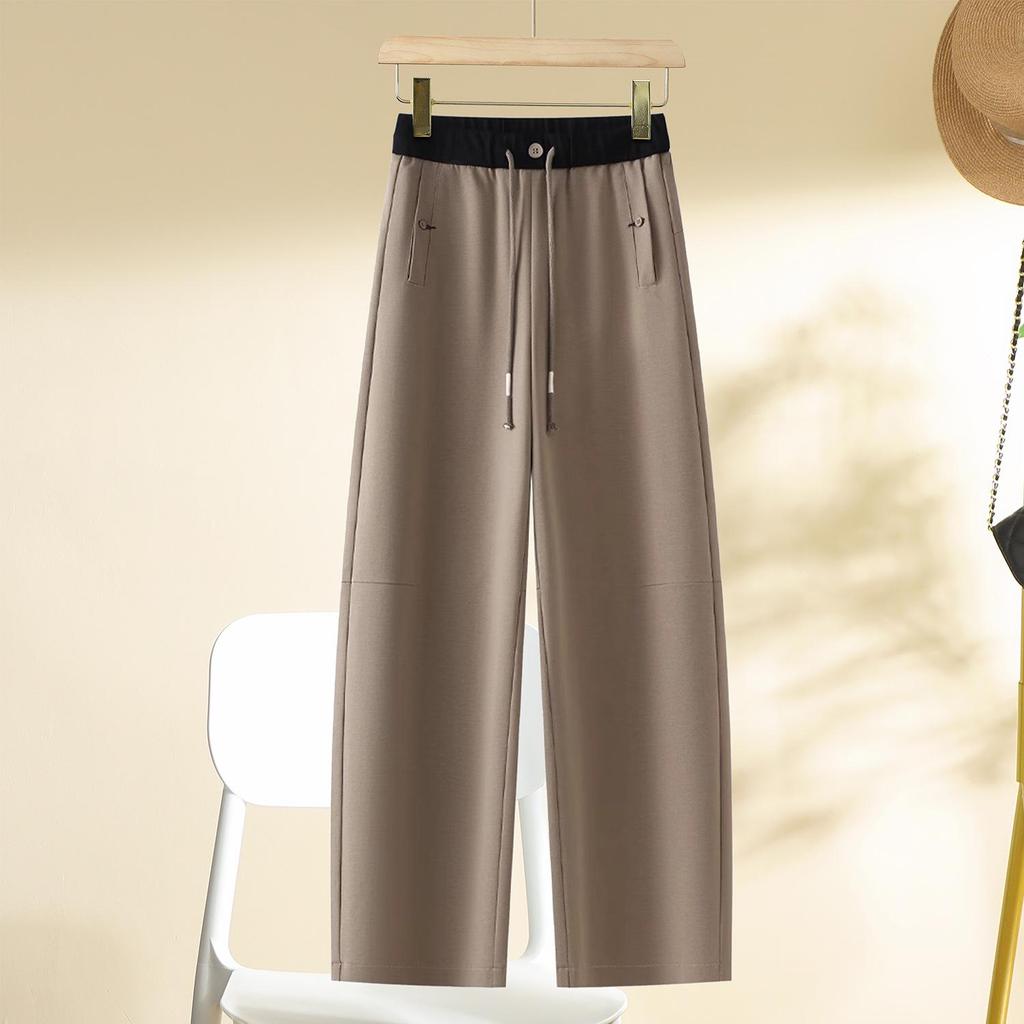 Women's Elastic High-Waist Drawstring Scimitar Pants - Spring & Autumn 2025, Casual Chic Loose Straight-Leg Banana Pants