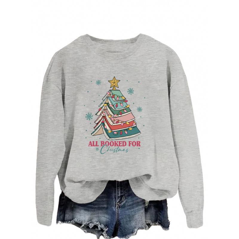 Christmas Letter Fun Print Casual Round Neck Hoodie