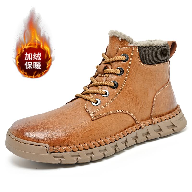 New Autumn/Winter Fashion Casual Lace Up Comfortable High Top Boots Classic Style Soft Bottom Anti Slip Plush Warm Short Boots