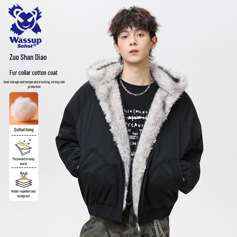 Wassup Sohot Men's American Eagle Faux Fur Hooded Winter Padded Jacket