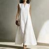 Summer Sleeveless Dress for Women Casual V Neck Long Tank Dress Flowy A-line Beach Sundress with Pockets