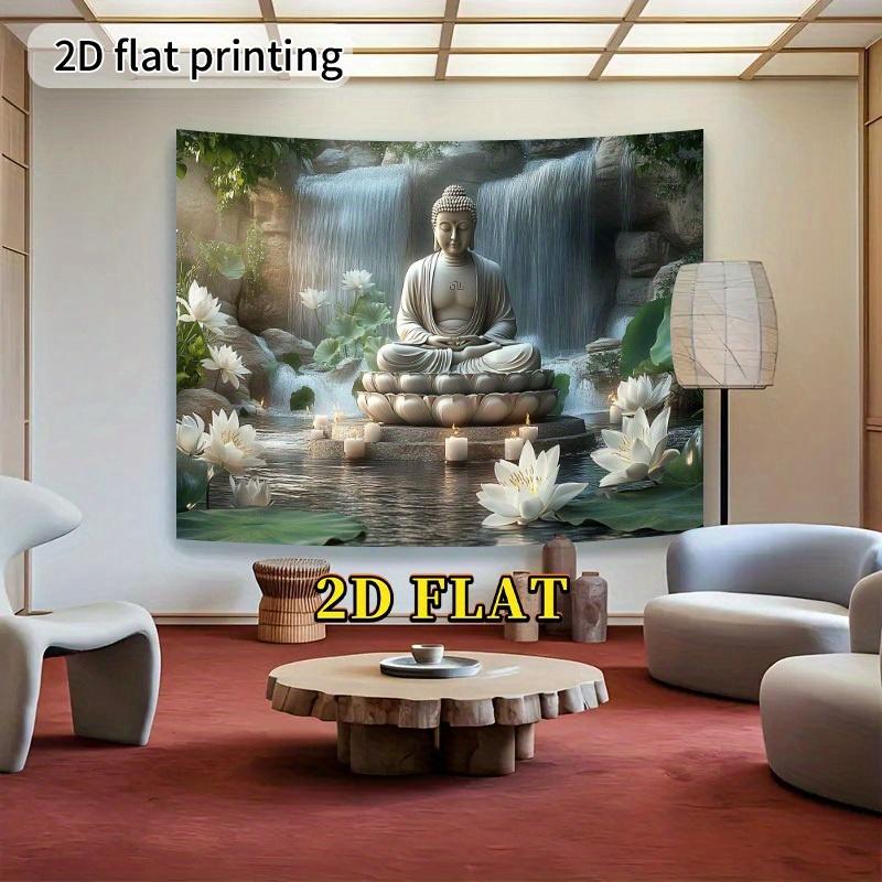 VIKAMA Zen Waterfall Buddha Tapestry Yoga Meditation Living Room Sofa Background Wall Atmosphere Decorative Tapestry 74x94cm(29x37in)