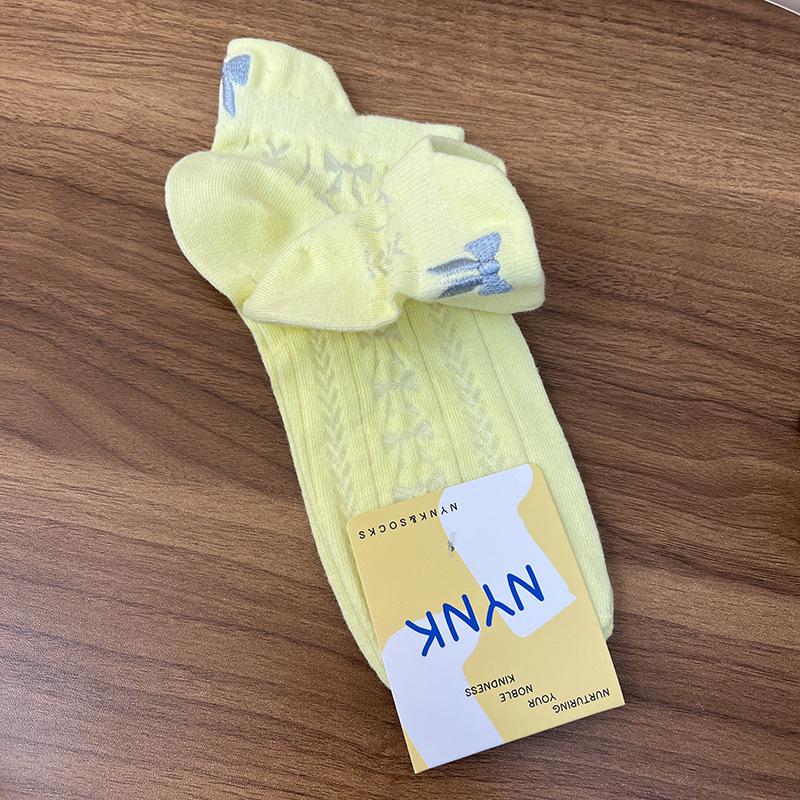 Women s Spring/Summer 2026 Heel Embroidered Bow Cotton Socks - Transparent, Hollow, Sweet Short Style One Size жёлтый