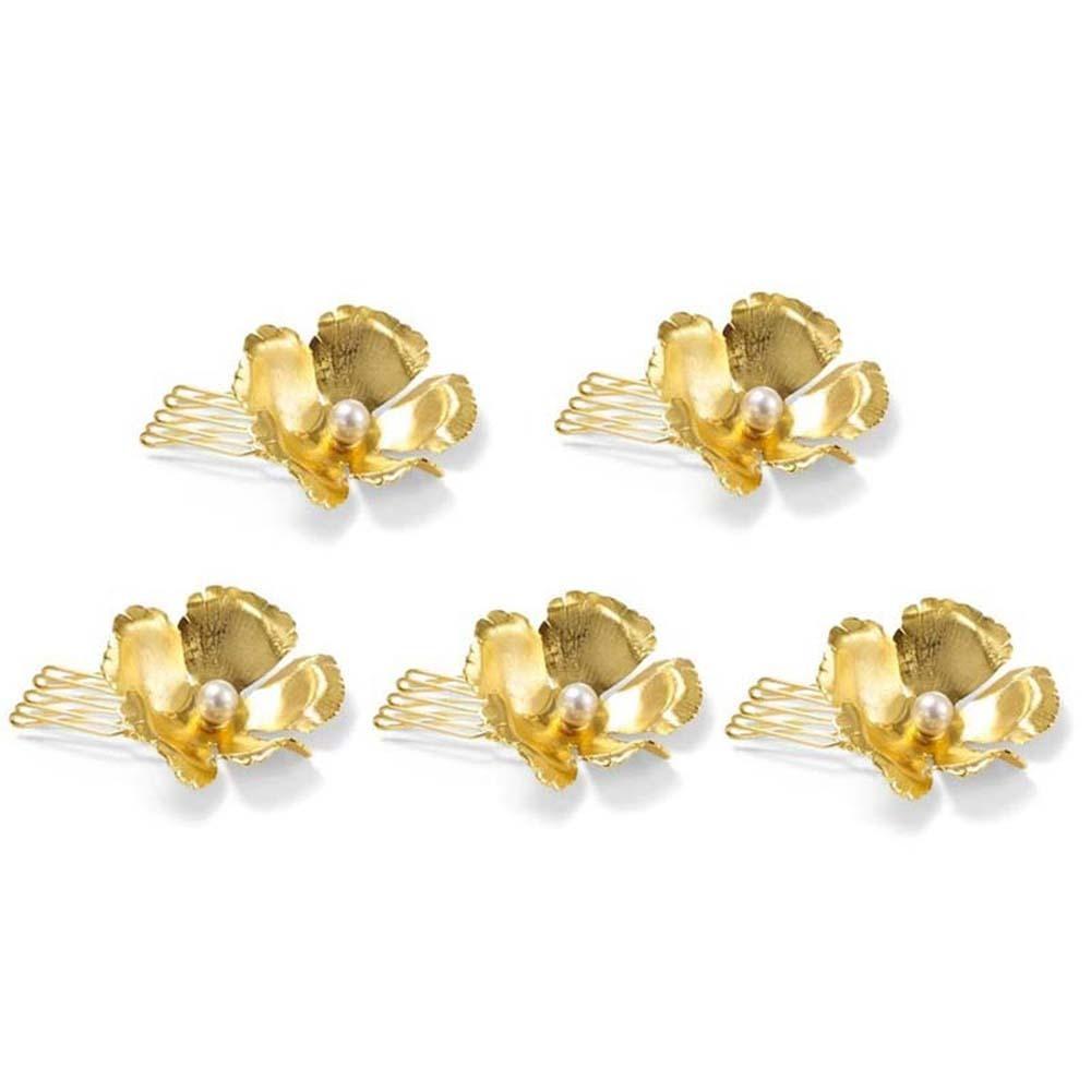 5pcs Retro Golden Flower Hair Forks Hairstyle Tools Wave Zinc Zinc Alloy Barrettes Pearl Side Clips  Banquet