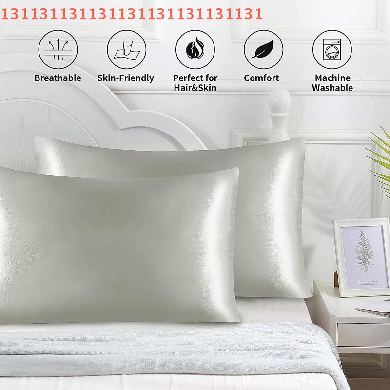 1 Pair Silky Soft Decorative Sleeping Pillow Covers for Bedroom Solid Color Imitation Silk Pillowcase Set