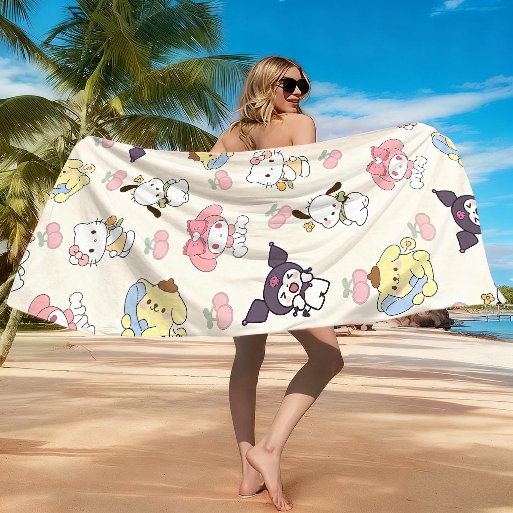 1pc Sanrio Kuromi Beach Towel, Quick-Dry Lightweight for Swimming, Surfing, Camping, Unisex Holiday Gift