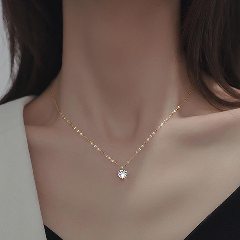 Elegant Six-Claw Diamond Necklace for Women - Simple, Cold, and High-End Clavicle Chain