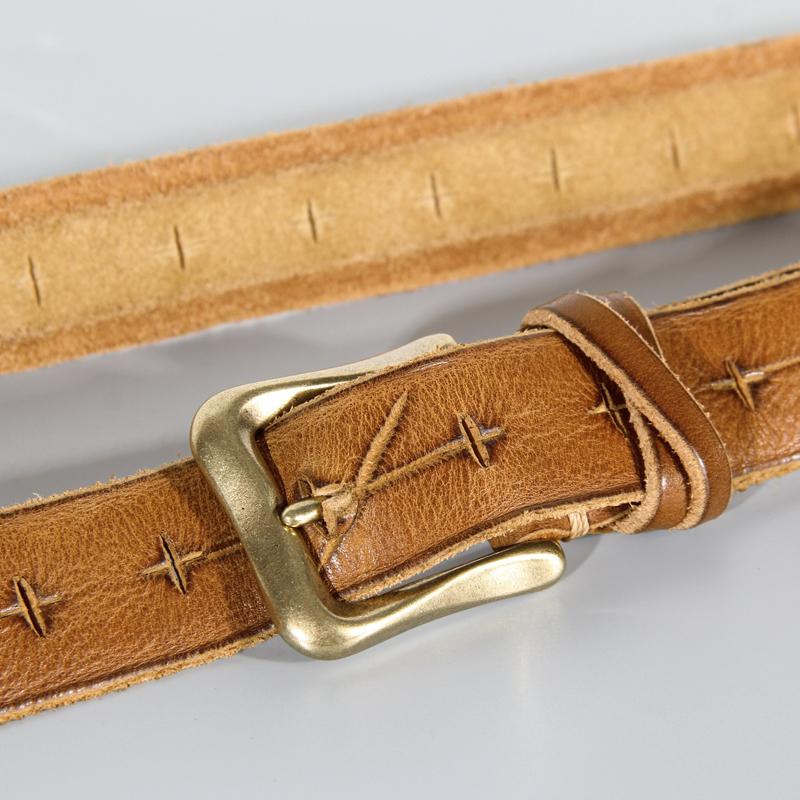 Retro Soft Cowhide Women's Belt Pure Copper Button Casual Designer Luxury Belt Tactical Personality Leather Jeans Belt