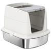 Large Stainless Steel Litter Box, Enclosed Metal Cat Litter Tray with Scoop, Deodoriser Bag, Front-Entry and Top-Exit