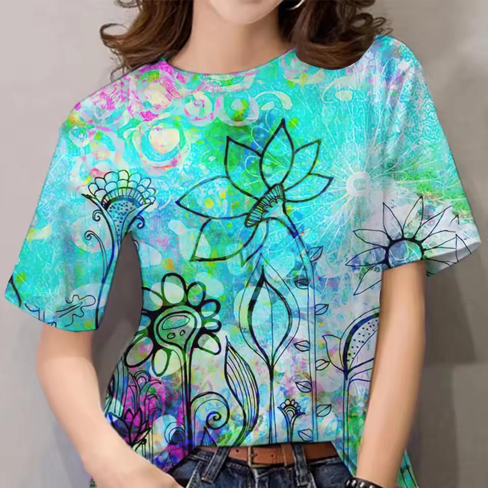 Vintage Butterfly Flowers 3D Print T-shirts Women Streetwear Summer Fashion Short Sleeve T Shirt O-neck Tees Tops Women Clothing