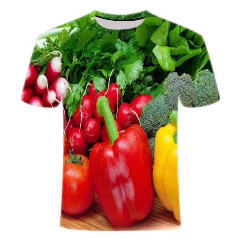 3D Digital Printed T-shirt with Vegetable Pattern Loose Round Neck Short Sleeved Men's T-shirt